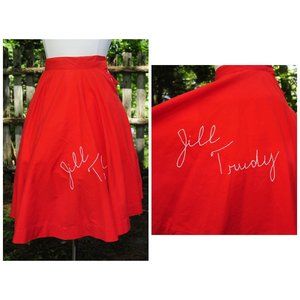 VTG 60's Red Cotton Circle Skirt 'Jill Trudy' Embroidery XS Costume Rockabilly